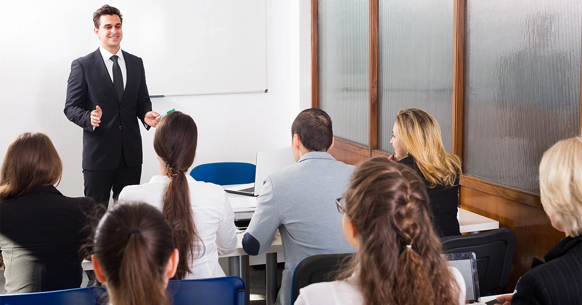Group of students attending a class at the Swiss Business School